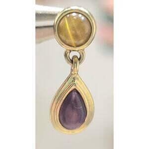 Monet Amethyst Tiger Eye Earrings Vintage Signed Gold Tone